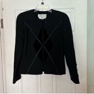 Saks Fifth Avenue Black Tailored Blazer with Velvet Finish wool